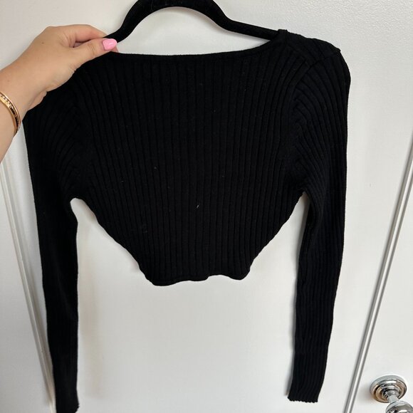 Anna Quan Pascale Cropped Top Black Sz 6 Long Sleeves Ribbed knit Knot-front - Picture 7 of 8